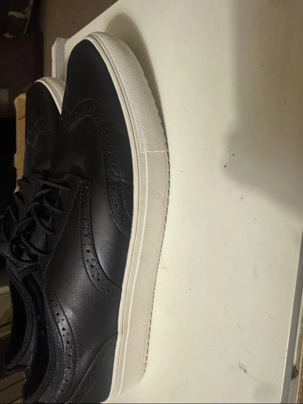 Mark Nason Black Leather Wingtip Derby Sneakers with White Sole - Picture 2 of 6